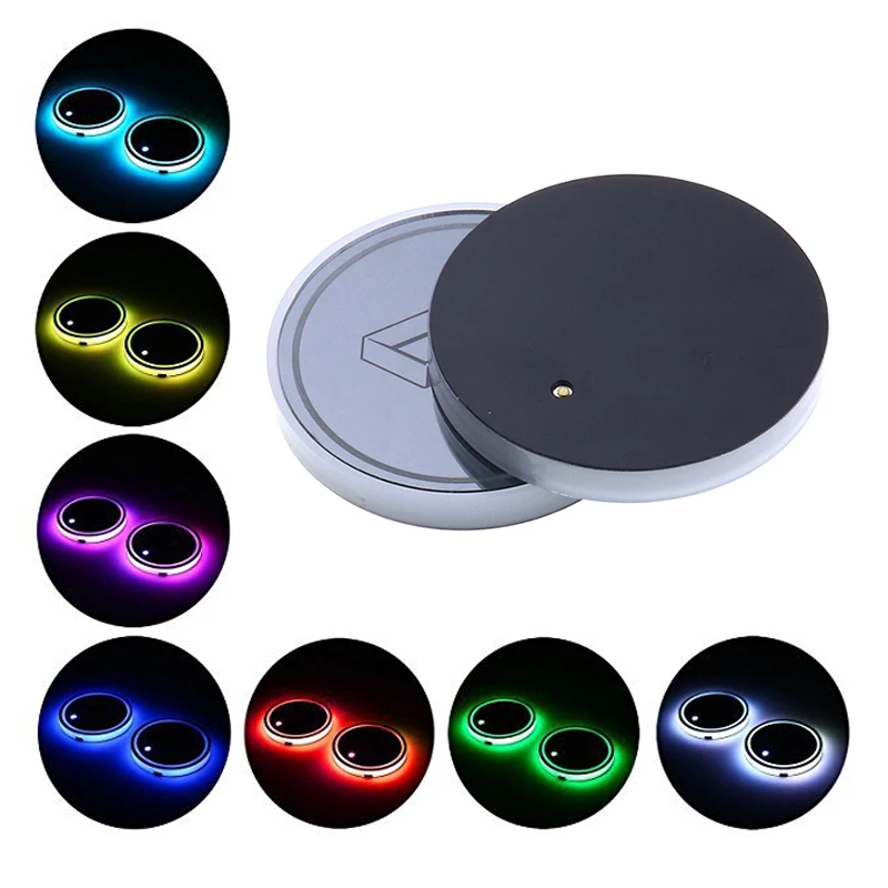 

Car Led Cup Holder Water Bottom Mat Decor Cover Luminous Trim Lamp For Hyundai creta solaris tucson 2017 ix35 i30 santa fe i40