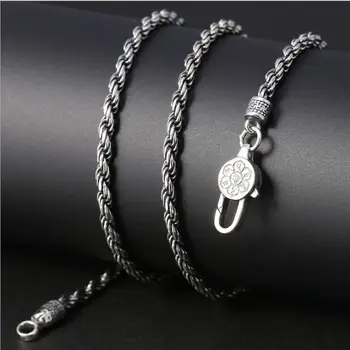 

100% real 925 sterling silver jewelry 3m wide vintage Thai silver necklace men and women wild twisted necklace