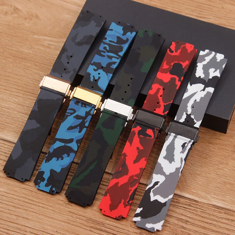 

Watch Accessories for HUBLOT Silicone Camouflage Watch Strap for HUBLOT big bang sports waterproof strap convex mouth 17mm
