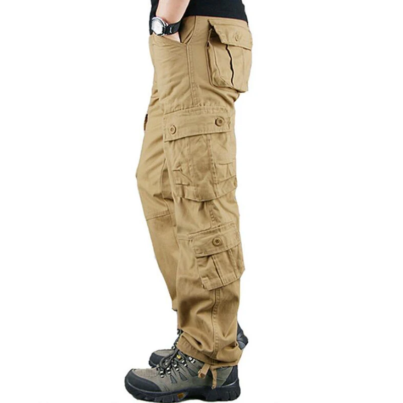 8 карманов брюки мужские повседневные хлопковые прямые брюки Pantalon мужские s Осень Зима Верхняя одежда джоггеры военные карго тактические брюки