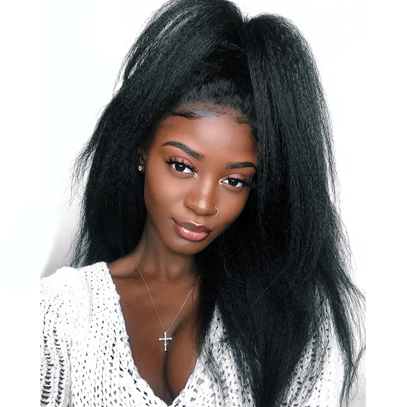 Italian Yaki Human Hair Wig 130% Glueless Lace Front Wig For Women Black 13×4 Yaki Straight Pre Plucked Brazilian Wigs Remy