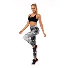 Новая летняя модель, черно-белые декоративные узоры, печать номера, компактный рост талии до бедра, аэробика, эластичная манжета, брюки