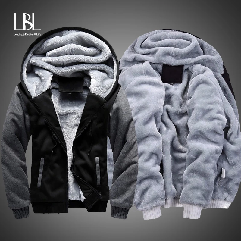 

Winter Thick Hoodies Men Zipper Hooded Coat Brand Mens Tracksuit Sweatshirt Patchwork Jackets Warm US/EUR Plus size Fleece Hoody
