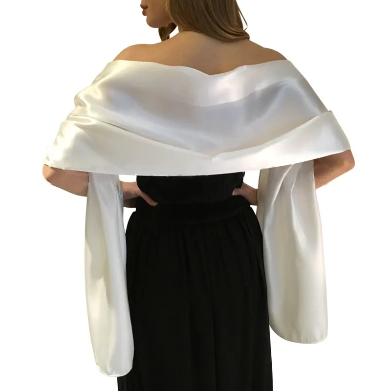 Красивая Женская шаль, длинная, 200*45 см, свадебные платья, белая атласная шаль, s и шали, сделанные на заказ, Цвета - Цвет: Слоновая кость
