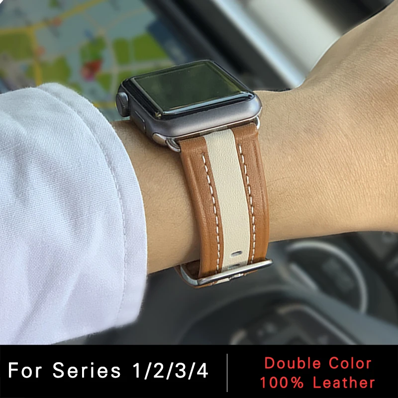 

KeBitt Leather Band for Apple Watch 44mm 40mm, iWatch Series 4 3 2 1 Replacement Strap Band with Stainless Metal Buckle Clasp