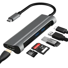 6 в 1 Тип usb C адаптер Тип с разъемами типа C и HDMI SD/устройство для считывания с tf-карт 2 USB3.0 PD зарядки Порты и разъёмы USB-C адаптер для Macbook Google samsung