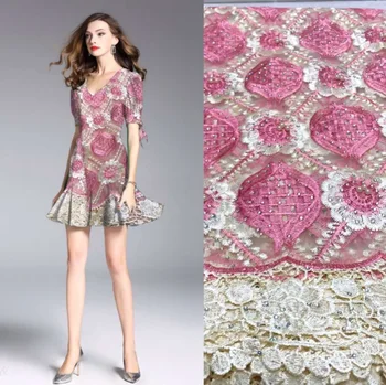 

2019 beads rhinestones lace African white lace fabric high quality beautiful nigerian wedding lace new design french dress