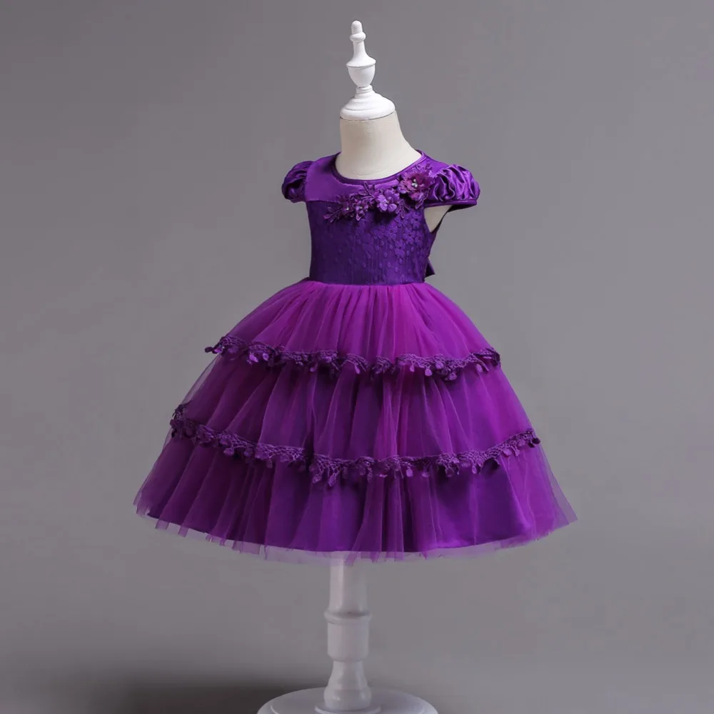 BH839Z # для девочек в цветочек платья Фиолетовый Средний Большие размеры дети нерегулярные газовое платье принцессы вечерние Пром Рождество