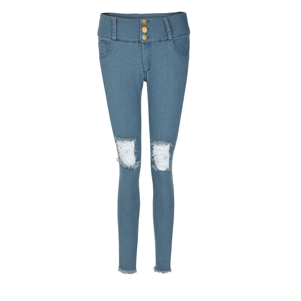 Джинсы Mujer CasualWomen низкая талия рваные джинсы-скинни стрейч узкие брюки до середины икры длина узкие джинсы z0312