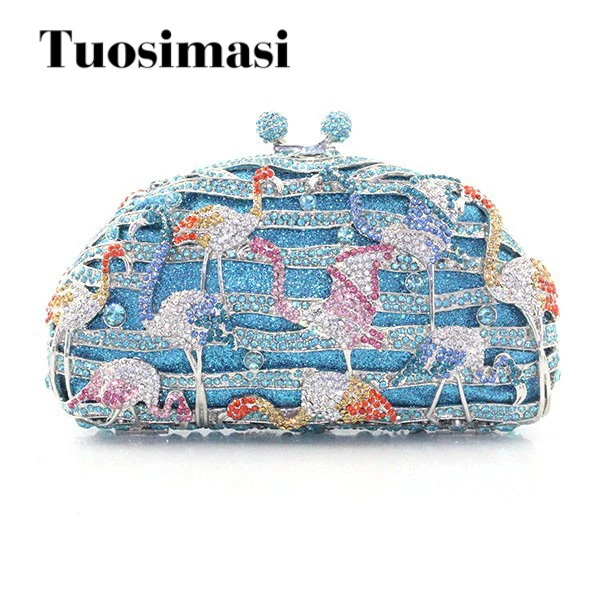 

Exquisite Red-crowned Crane Pattern Handmade Crystal Evening Clutch Bag
