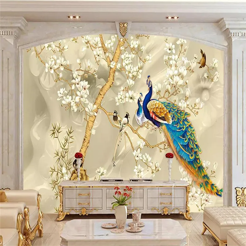 

Custom 3d mural peacock magnolia TV background wall decoration painting wallpaper mural photo wallpaper