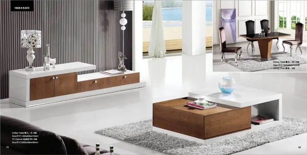 Wit en hout kleur meubels Woonkamer Salontafel en TV Cabinet Set ... Wit en hout kleur meubels Woonkamer Salontafel en TV Cabinet Set ...