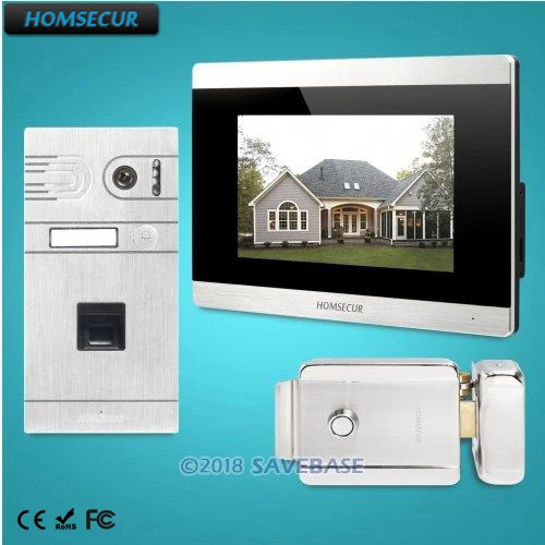 HOMSECUR 4 Wire 7\ Wired Hands-free Video Door Phone Intercom System+Fingerprint Camera BC061-S + BM715-S