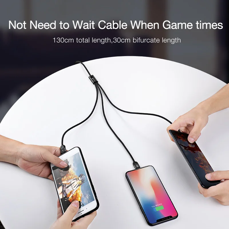 Cafele 3in1 LED Lighting Cable USB para iPhone Micro USB tipo C Nylon Cable USB tejido para iPhone Huawei Xiaomi carga rápida