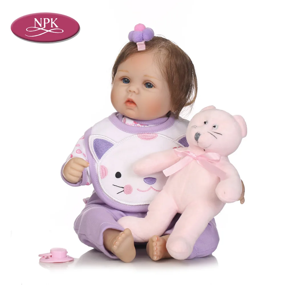 NPK 45CM Lifelike Reborn babies Silicone Doll Soft Cloth Body Newborn Princess Girl Doll With Baby Basket + Soft Toys Kid Gifts (2)