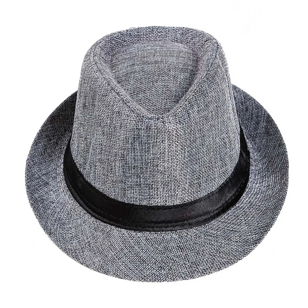 Мужская соломенная шляпа льняная Солнцезащитная Складная дышащая повседневная Кепка для лета HSJ88 - Цвет: Серый