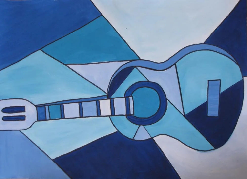 Cubit Blue Guitar Paint By Pablo Picasso Reprint On Framed Canvas Wall Art Decor 
