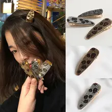 Платье в Корейском стиле для девочек металлические заколки-утконосы Винтаж; обувь с леопардовым узором со стразами воды заколки для волос в форме капли из искусственной кожи с украшением в виде кристаллов боковые пряди заколка для волос