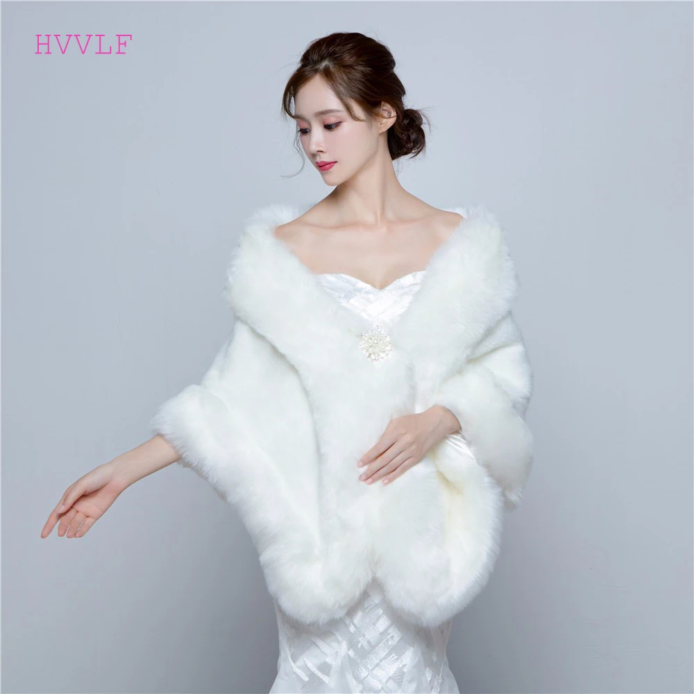 2016 Wedding Bolero Jacket Womens Faux Fur Coat Ivory Winter Jackets Bridal Coats And Wraps Shawl For Brides