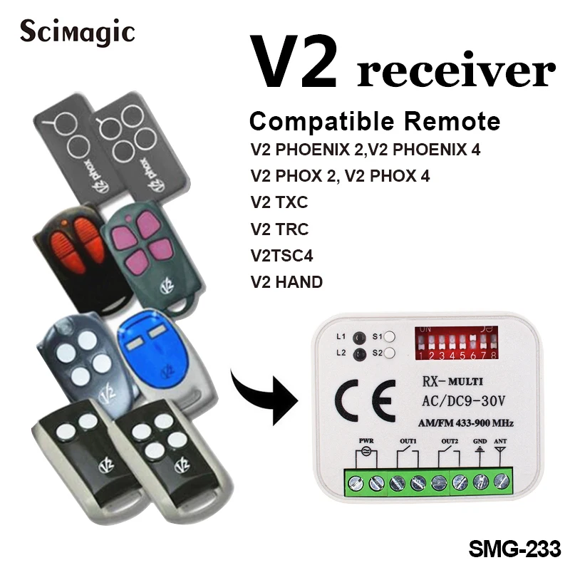 

433.92mhz V2 Wireless Remote Control receiver AC/DC 9-30V RF Relay Switch V2 Transmitter receiver for gate garage Remote Control