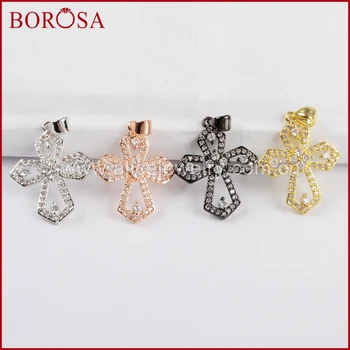 

BOROSA 10pcs CZ Micro Pave Crystal Cross Pendant Jewelry,Wholesale Drusy CZ White Zircon Pendant for Women Necklace WX770