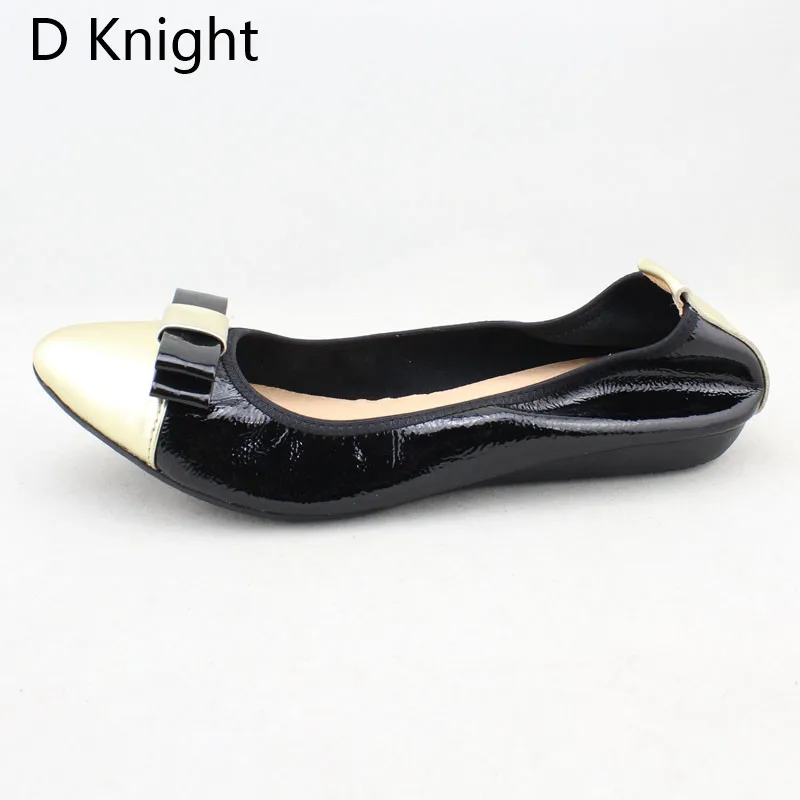 2018 Spring Autumn Shoes Woman Patent Cow Leather Flats Women Slip On Bowtie Women's Loafers Female Moccasins Shoe Large Size 43 (23)