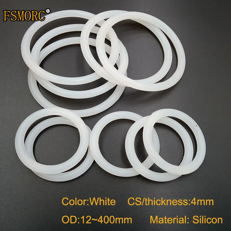 100pcs 2mm White Silicon Rubber O-Ring Seals Washer Food Grade OD 5-45mm
