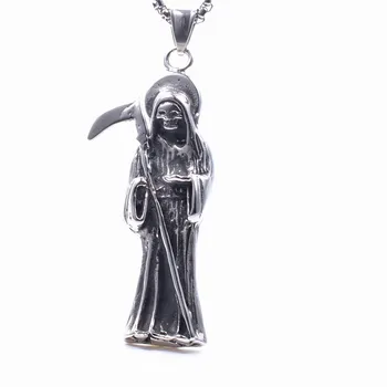 

Silver color Stainless Steel Holy Saint Death Santa Muerte Skull Biker Pendant