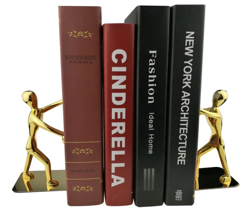 1Pair Creative Cool Bookends Metal Stainless Steel Human shaped Decorative Book Holder Stand for
