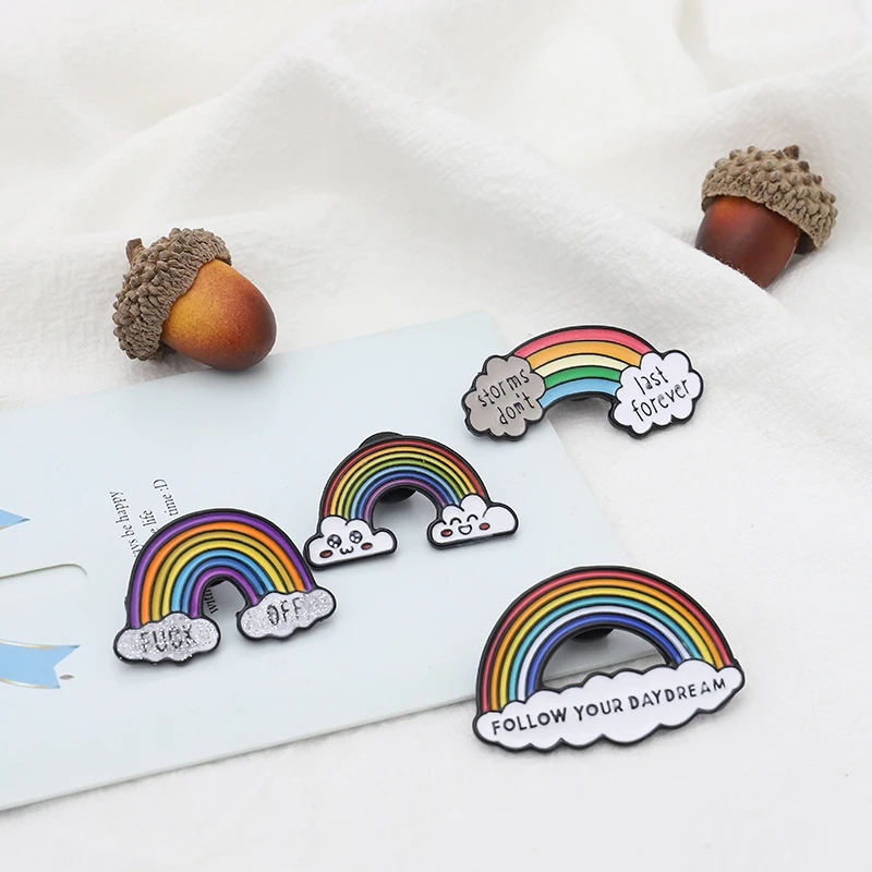 

Rainbow Soft Enamel Pins Funny Cute Dark clouds Rainbow Brooches for kids Shirt Bag Hat Clothes Lapel Pins Badge Rainbow jewelry