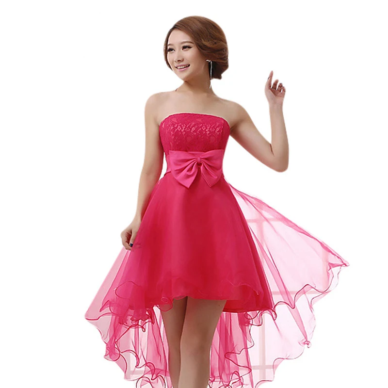 Short Evening Dress Tulle Lace Royal Blue Formal Gowns Bow Strapless