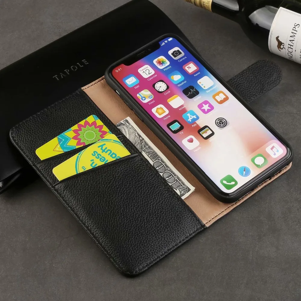 

Premium Flip Wallet Phone Case For Iphone XR X Xsmax With Card Pocket Genuine Leather Kickstand Protective Cover For 6s 7plus 8