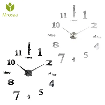 

New arrival Quartz clocks Large Mirror The Wall Clock 3D Hanging Clock Bracket Black Silver Diy living room decoration Watch