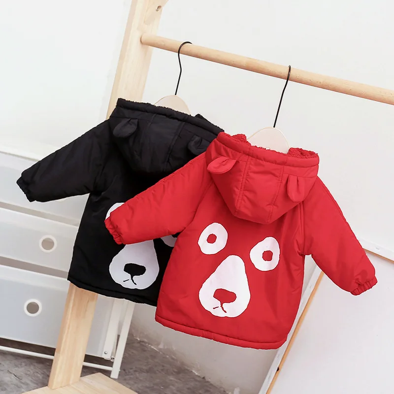 

Winter Girl And Boy Baby Children Long Length Back Bear Cotton Clothes Jacket Wear