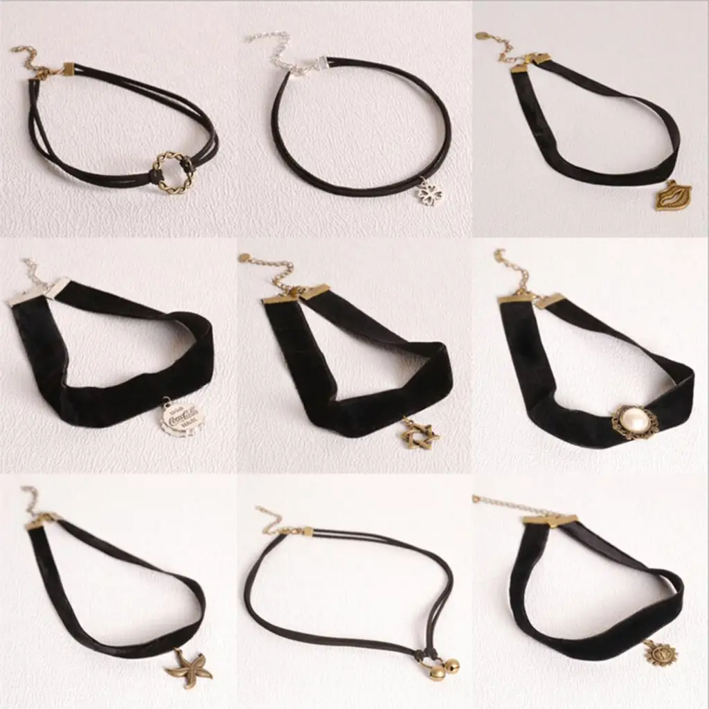 Women Jewelry Letter Pendant Choker Necklace Velvet Belt Simple Style Necklace Black Clavicle Chains Wedding Party Jewelry