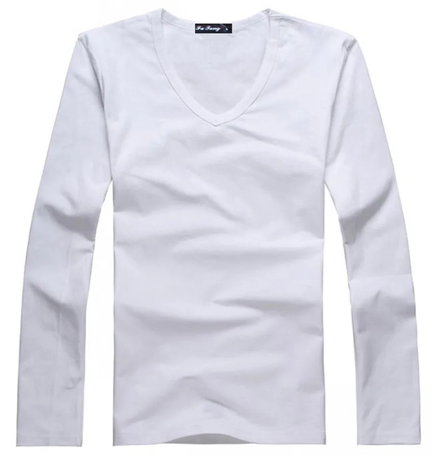2013 Мужская Мода Качество Для мужчин; хлопковая футболка с длинным рукавом Повседневное футболка для Для мужчин, М-XXL мужской футболка 5 шт/ партия - Цвет: Белый