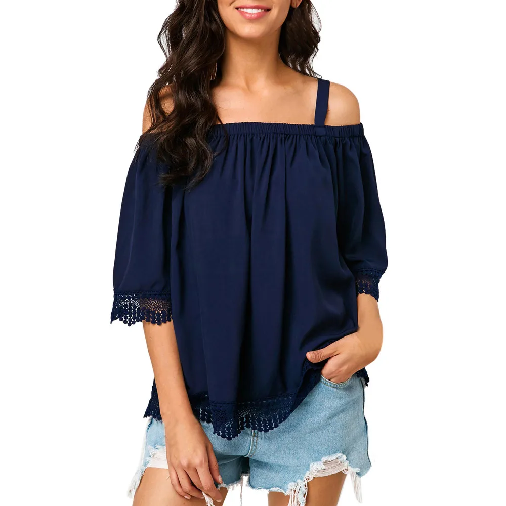 Fashion Lace Women Blouse Off Shoulder Plus size Slash neck Tops Loose Tunic summer Blouses Femme Shirt Beach Wear blusas Blouses