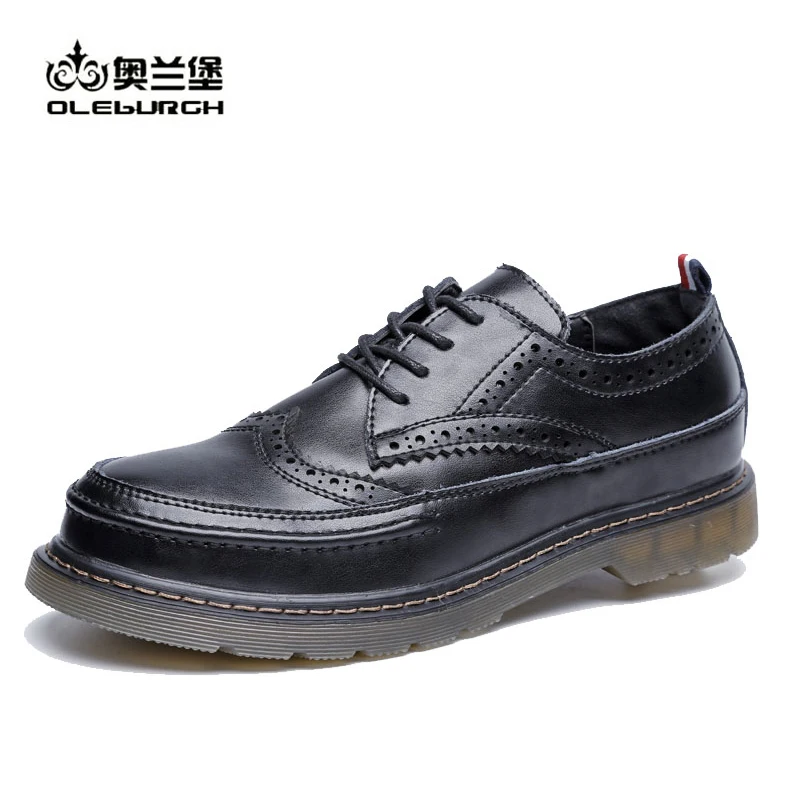 

OLEBURGH Brand Genuine leather Men Formal Shoes Brogue for Office Party Male Flat Men's Dress Business Oxfords Plus Size 37-47