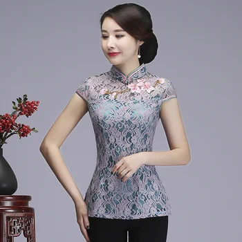 

Summer New Women Lace Embroidery Flower Shirt Elegant Lady Office Business Blouse Chinese Vintage Short Sleeve Clothing S-3XL