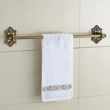 

European Brushed Towel Holder Carved Copper Antique Brass Towel Rack Single Bar Wall Mounted Bathroom Hardware Sets