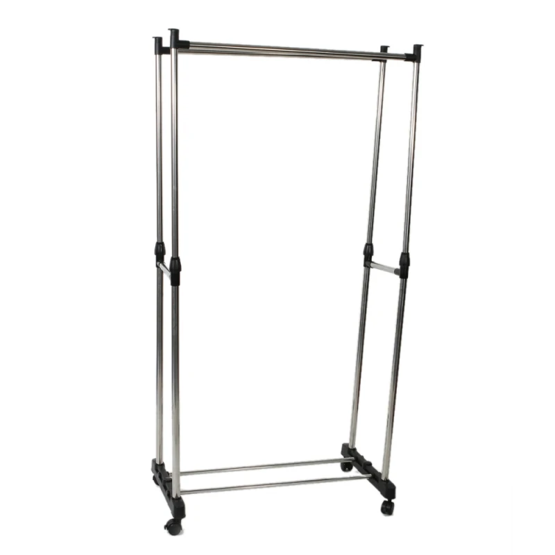 Dual bar Vertically stretching Stand Clothes Rack with Shoe Shelf