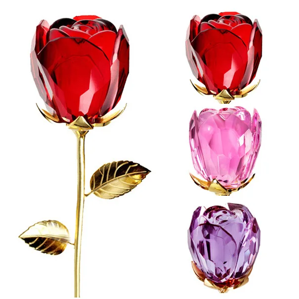 Romantic Crystal Rose Flower Love Forever Craft Gift Long Stem Rose