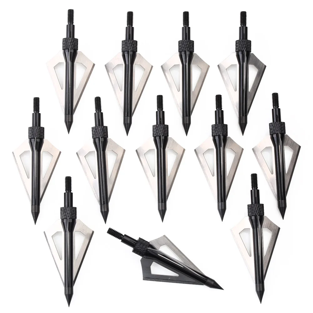 12Pcs Hunting Arrow Heads 100 Grain 3 Blade Broad Arrow Heads Arrows
