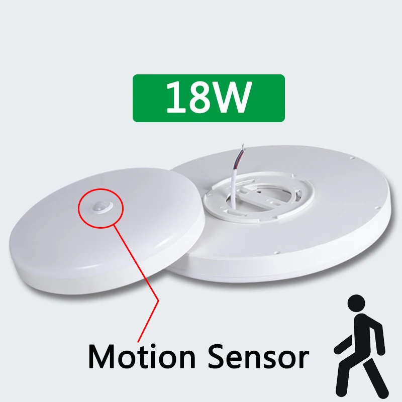 E27 лампа с датчиком движения, светильник, лампа, PIR датчик, ночные лампы, светильник 5 Вт 7 Вт 9 Вт 12 Вт 18 Вт, умный дом, светодиодный потолочный светильник, лестница, прихожая - Испускаемый цвет: 18W Sensor Lamp