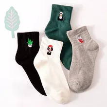 1Pair Korean Harajuku Funny Cartoon Black White Short Sock Novelty Women Milk Box Beard Rose Heart Radio Embroidery Cotton Socks