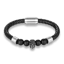 LIVVY Модные мужские ювелирные изделия черный плетеный кожаный браслет мужской браслет из нержавеющей стали крутой Shantou мужской браслет ювелирные изделия