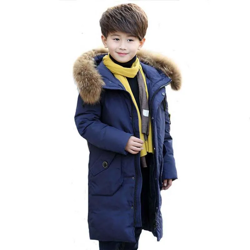 

2018 Fur collar Children White Duck Down Jackets long style Boys Snow Ski Coats Casual Boys Outdoor Warm Outwear for 5-12Years