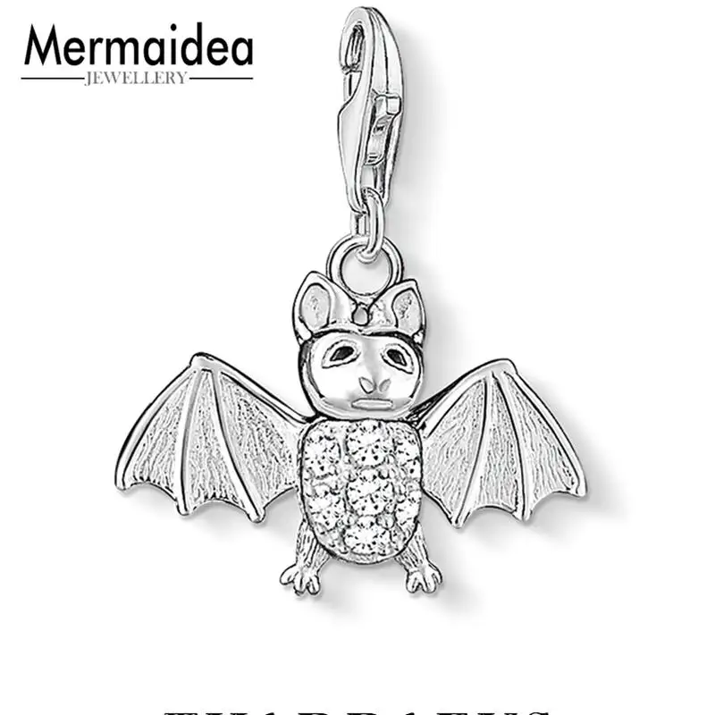 

Hot Sale New Arrival Gothic Halloween Red CZ Vampire Vintage Bat Pendant Charm For Men Women 925 Sterling Silver Drop Shipping