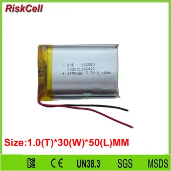 

Free shipping 100pcs/lot 3.7V 1400mah Polymer rechargeable Li Battery Li-po For PDA GPS Tablet PC 103050
