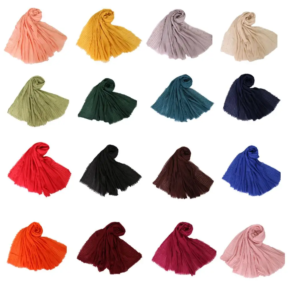 

200*90cm Muslim Soft Wrinkle Hijab Islamic Turban Headscarf Cotton Linen Shawl Stole Long Scarf Beading Head Wrap Crinkle New